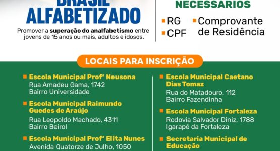Prefeitura de Macapá inicia as inscrições para o Programa Brasil Alfabetizado